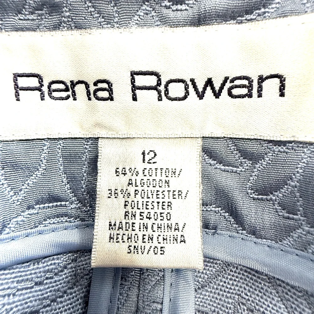 Rena Rowan Blazer Womens 12 Blue Jacquard Longline Tailored Career Floral Dressy
